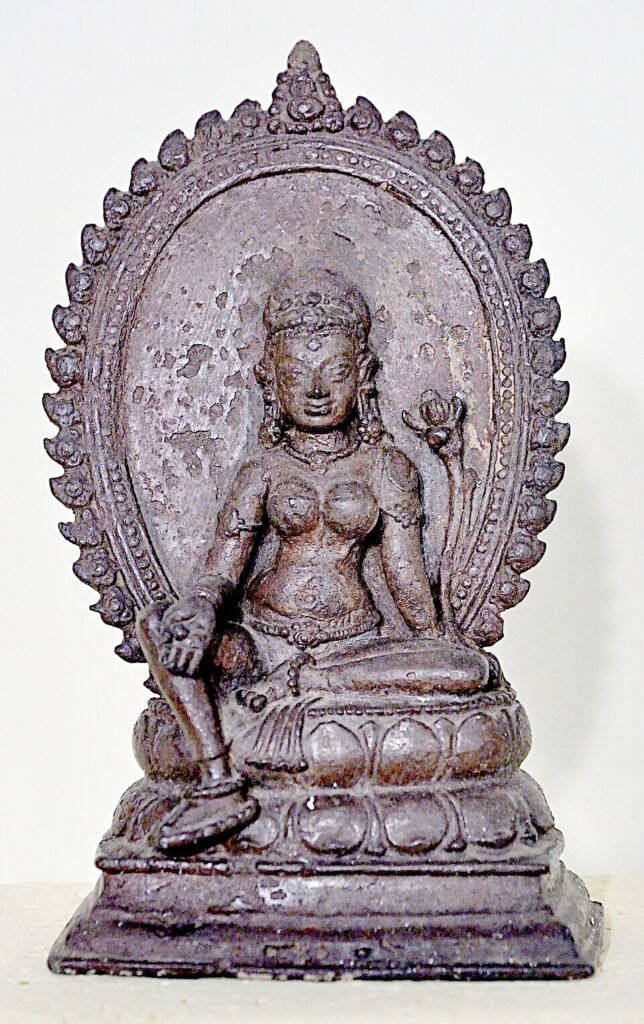 Bronze statue of the Buddhist goddess Tārā from Nalanda, Bihar, Pāla period (9th–10th century CE), now preserved in the Indian Museum, Kolkata.