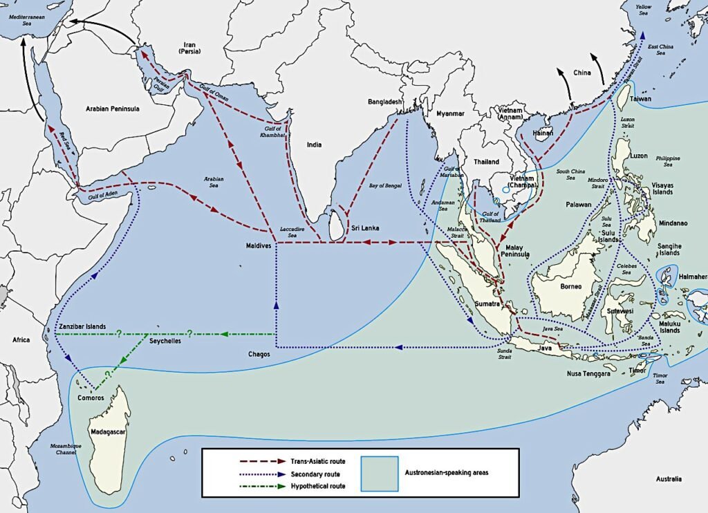 The World as Mandala: Sacred Geography in the Late Vajrayāna World Map of Austronesian maritime trade networks across the Indian Ocean connecting India Southeast Asia and East Africa