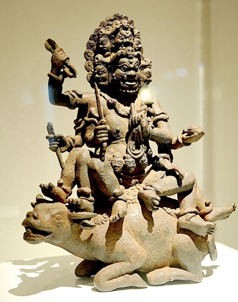 Yamāri before Yamāntaka: A Wrathful Manifestation of Mañjuśrī in Early Vajrayāna Yamantaka Vajrabhairava wrathful Buddhist deity with multiple heads and arms riding a water buffalo Tibetan Vajrayana sculpture